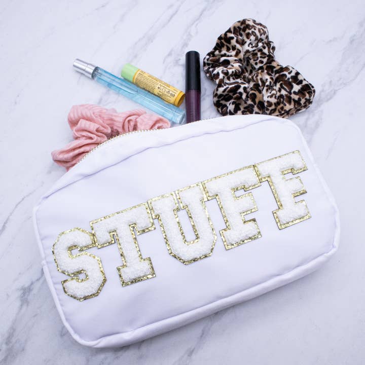 Natalia - Wholesale Makeup/Cosmetic Bag - Preppy Nylon Chenille Letter Travel Makeup Pouch - STUFF9