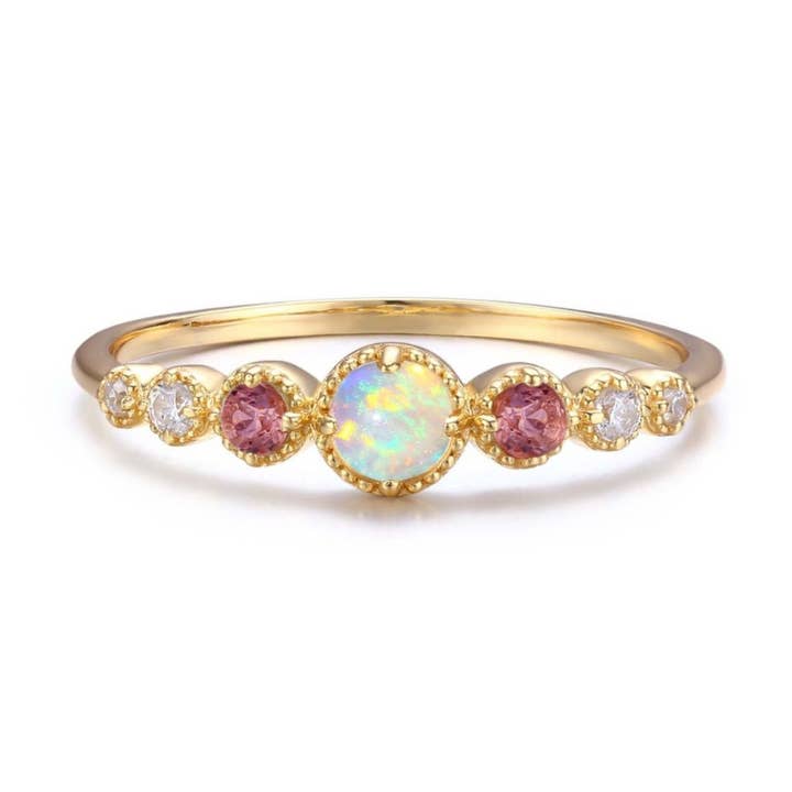 Azura Jewelry – wholesale Band/Stackad Ring – Divinity Opal Turmalinring Massivt Gult Guld0