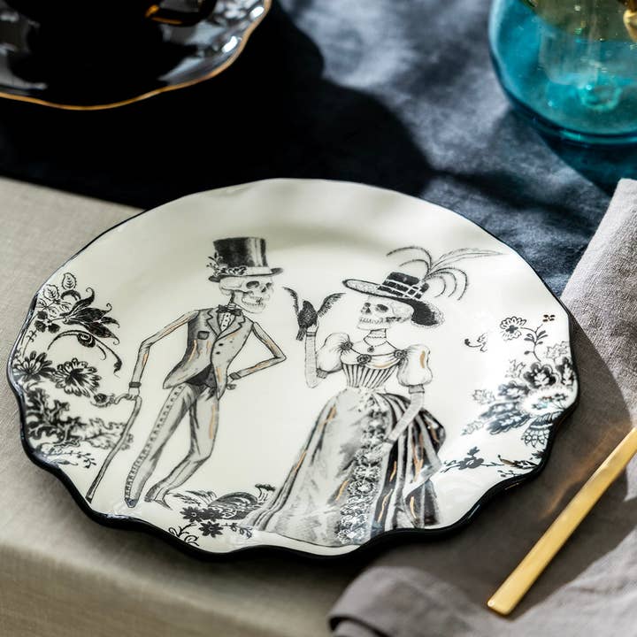 Grace Teaware - Wholesale Salad Plate - 8.5" Halloween Skeletons Dessert / Salad Plate