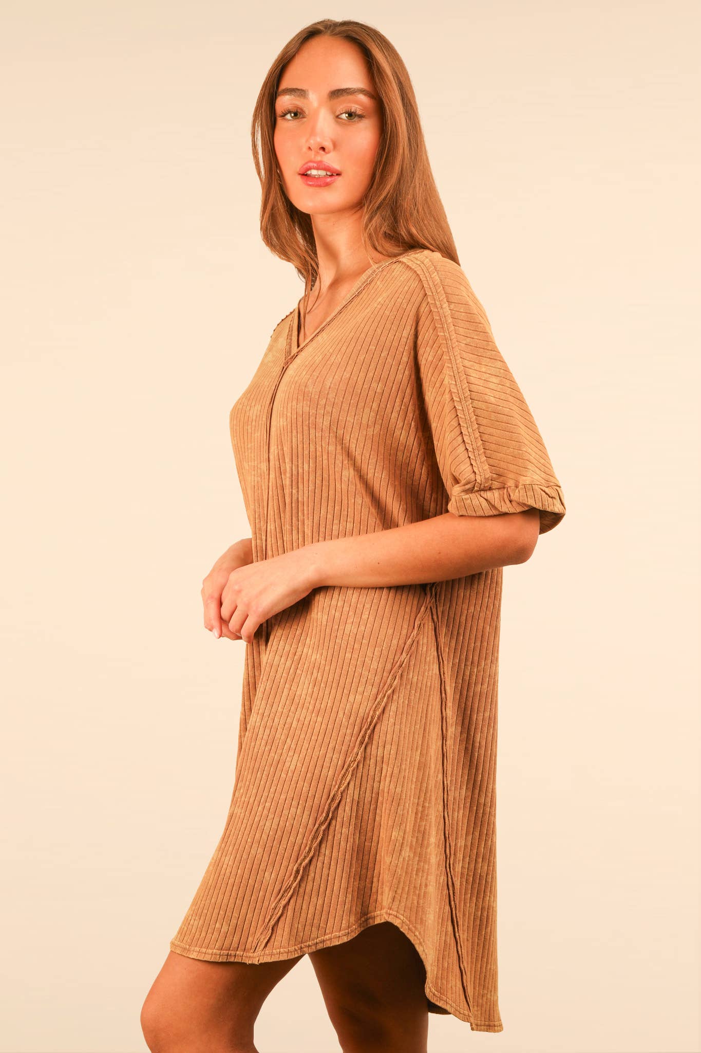 VERY J - Vente Robe – femme - Mini-robe droite en tricot côtelé délavé minéral ND3163621