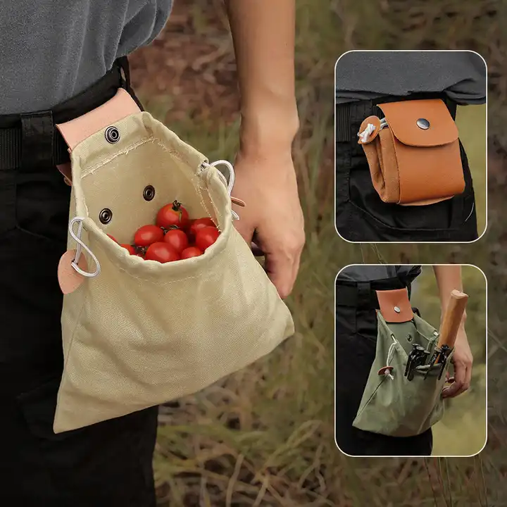 American Leather Goods - Wholesale Drawstring Bag - Unisex - Portable Leather Canvas Foraging Bag Pouch3