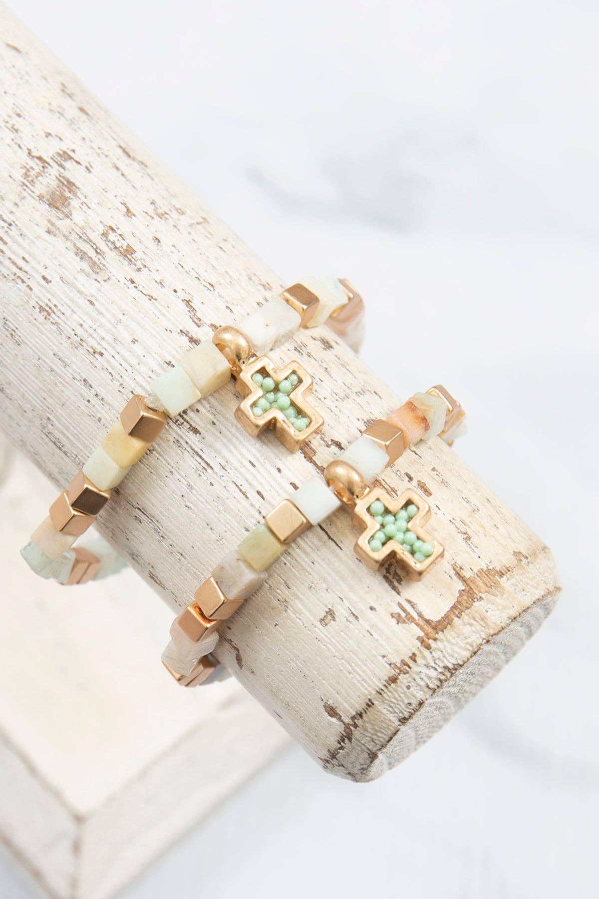 Loven x Mini Momo - Wholesale Beaded Bracelet - Mommy & Me Cross Bracelets Religious Natural Stone Bead Set4