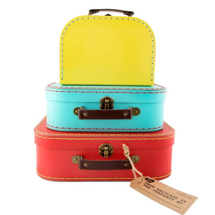 Sass and Belle – wholesale Storage Bin – Brights Retro Suitcases - Set Of 3