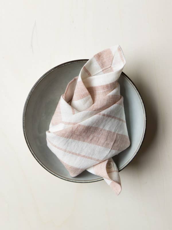 Linen table napkin Clay/Milk large stripe for wholesale by Gabrielle Paris