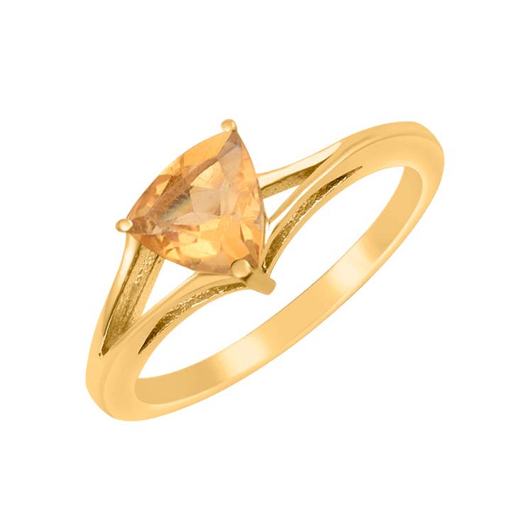 925 Sterling Silver Trillion Cut 7MM Natural Citrine Gemstone Rings for wholesale by Star Joya