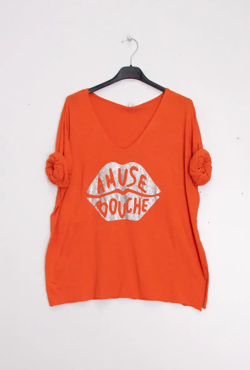 Mimi & Gogo - Vendita all'ingrosso Maglietta serigrafata - Donna - T-shirt con bocca verde « amuse bouche »5