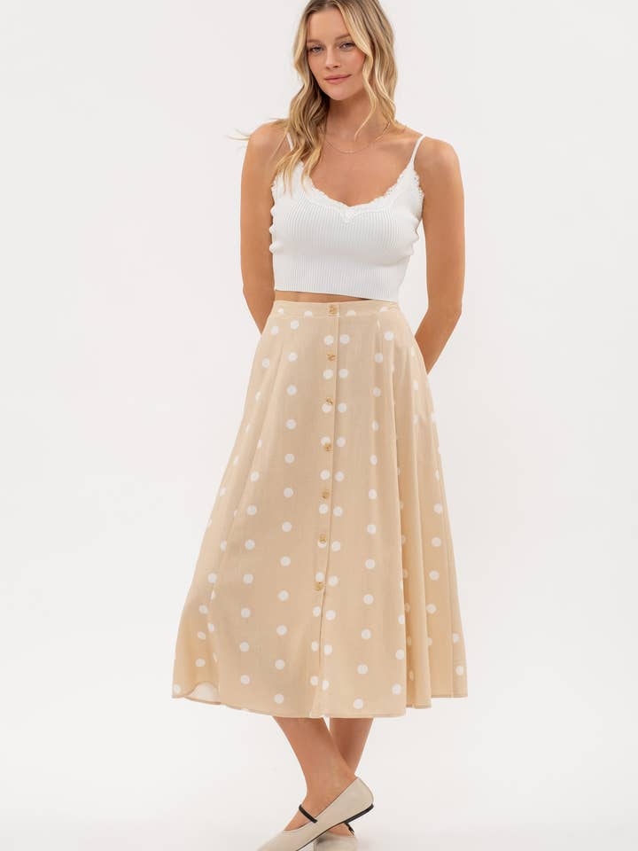 Blu Pepper - Wholesale Skirt – Women’s - POLKA DOT BUTTON DOWN MIDI SKIRT5