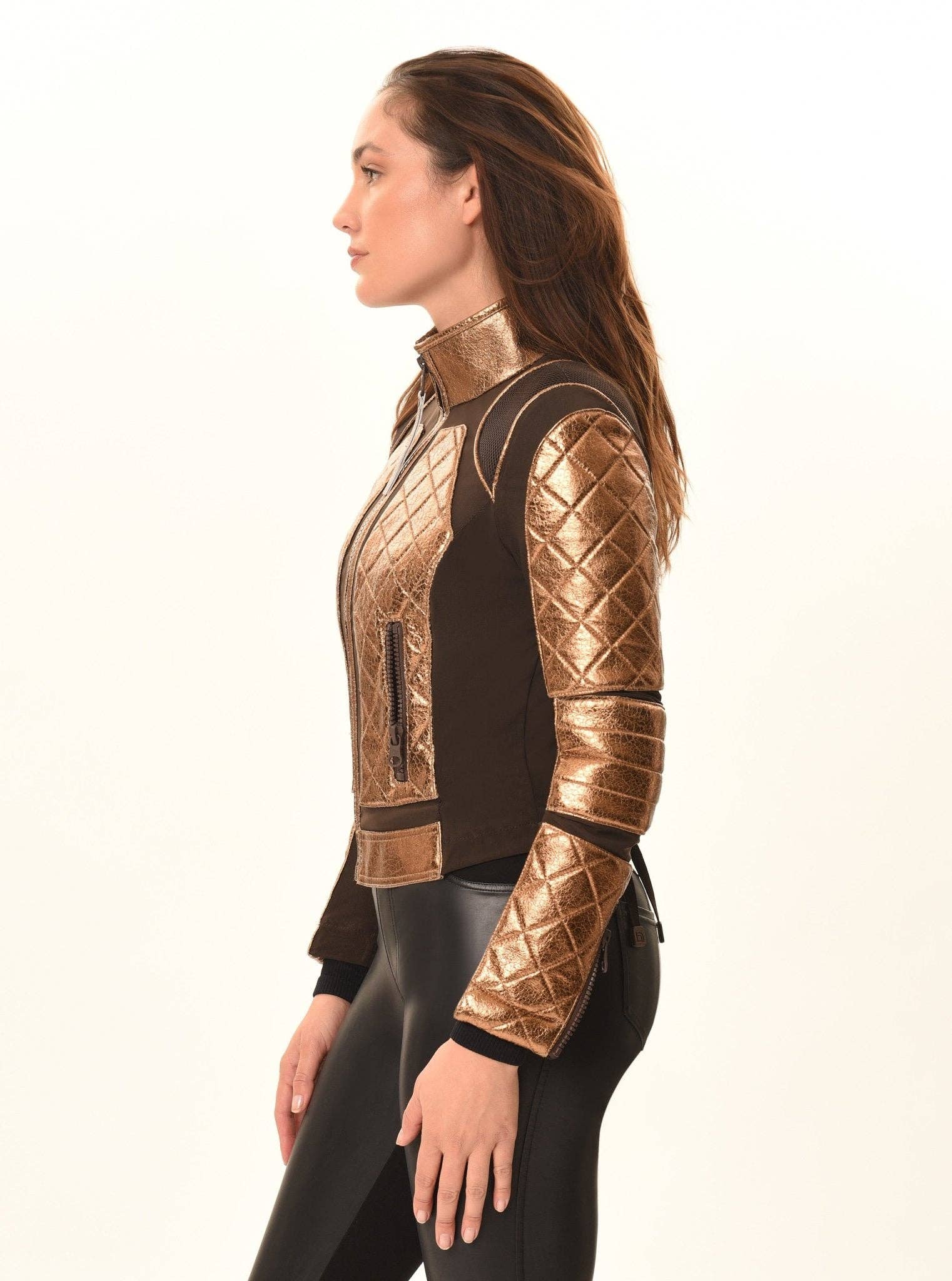 Abu Dhabi Metallic Moto Mesh Jacket - Copper/Chocolate JLS for wholesale on Faire3