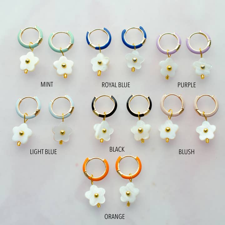 Jill Makes - Wholesale Huggie Earrings - Flower Enamel Huggie Hoop Earrings