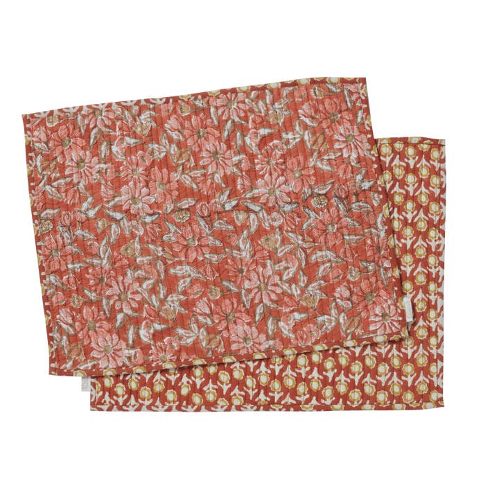 Bonheur du Jour - Wholesale Placemat - Set Of 2 Table Mats with flowers Meera Terracotta