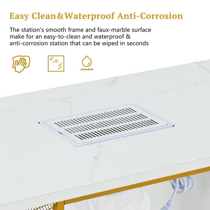 39F Inc. - Wholesale Side Table - White Marble Nail Table with Vent, Storage, and Wheels3