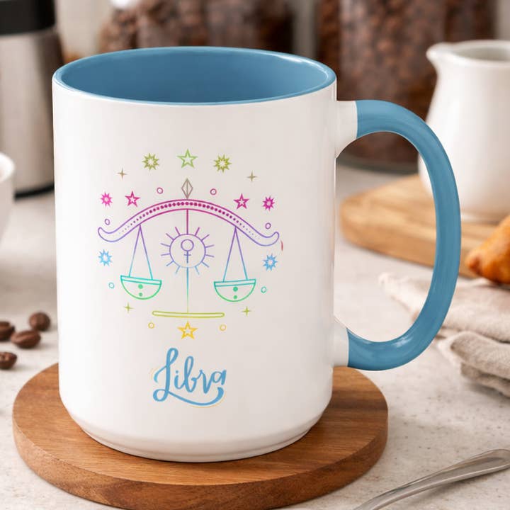 Waage Sternzeichen Akzent Kaffeetasse - Bunte Astrologie Tasse, Astrologie Geschenk, Horoskop Tasse, Personalisierte Kaffeetasse, Geburtstagsgeschenk für den Großhandel von Happythings76