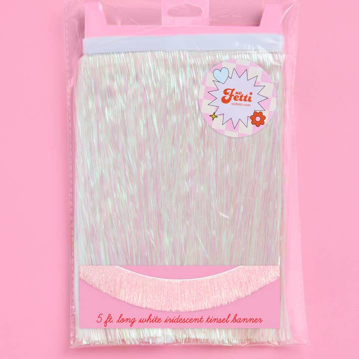 xo, Fetti - Vente Affiche/banderole de fête - Bannière à Franges Irisées Blanches | 1,5 m, Décoration de Fête0
