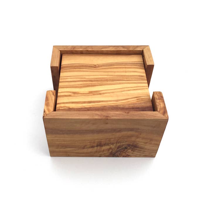 medina mood - Wholesale Coasters - Set of 6 square coasters with holder made of olive wood4