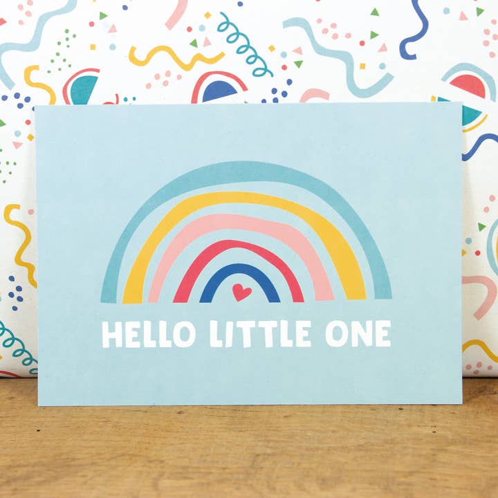 Postkarte "Hello little one" (blau) aus Recyclingpapier für den Großhandel von Bow & Hummingbird