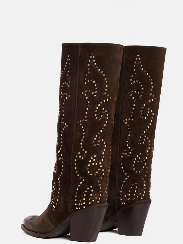 METISSE - Wholesale Boots - Women's - Dark brown suede cowboy boots XD10183