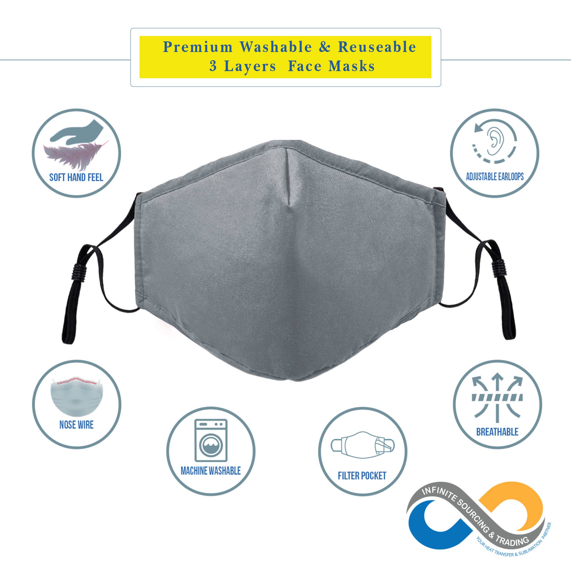 Infinite Sourcing & Trading LLC. - Wholesale Protective Face Mask/Shield - Reusable/Washable Cotton Face Mask, Solid Color Face Mask5