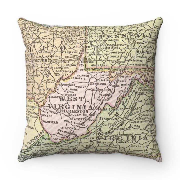 West Virginia Map Pillow – 18" Square Throw Pillow for wholesale by Daisy Mae Designs