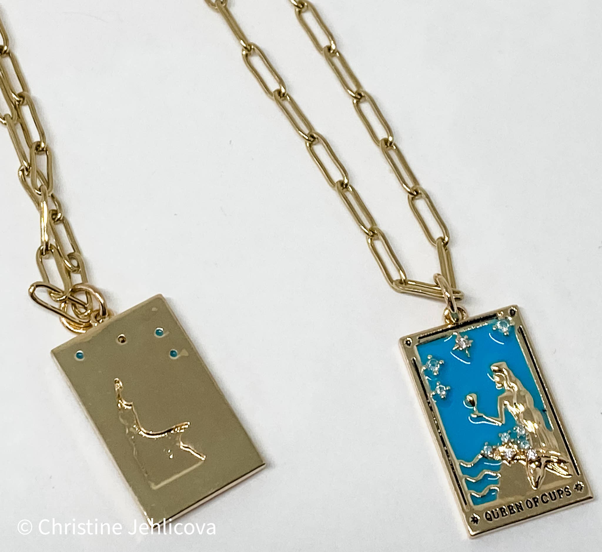 HoopLa – wholesale Pendant/charm necklace – Tarot Card Necklace Queen of Cups- Steel hand made1