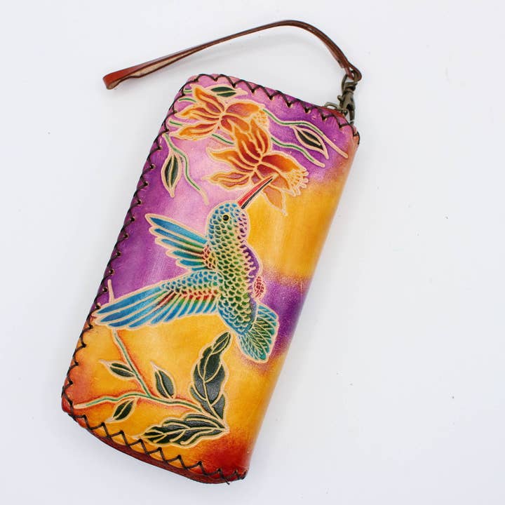 Carteira grande de couro feita à mão beija-flor por atacado de Sunflower Handmade leather inc