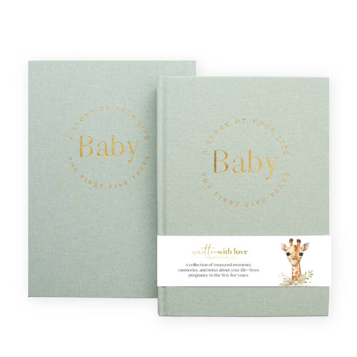 Baby Memory Book - Pregnancy to 5 Years - Sage Green - Boxed for wholesale by Written With Love