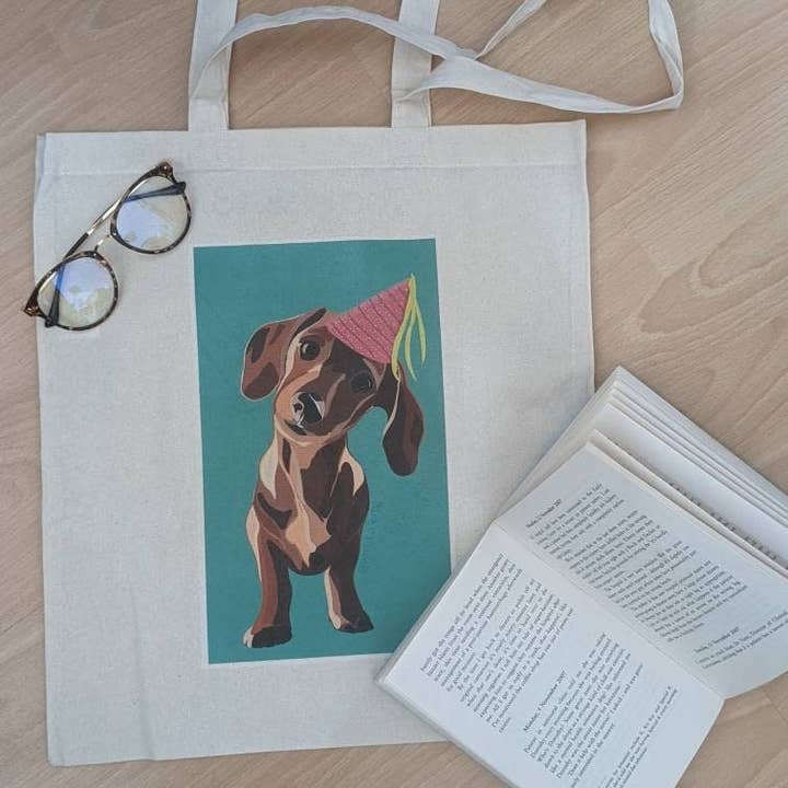 Party Duashound / sausage dog tote bag for wholesale by Sazzlebybell
