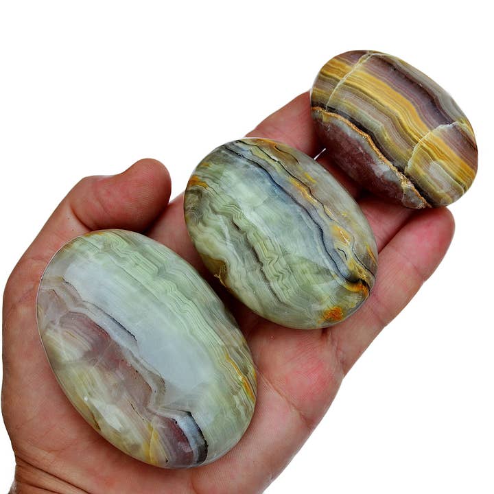 Kaia & Crystals - Wholesale Spiritual Stone/Crystal - Pink Banded Onyx Palm Stone (50mm - 80mm)