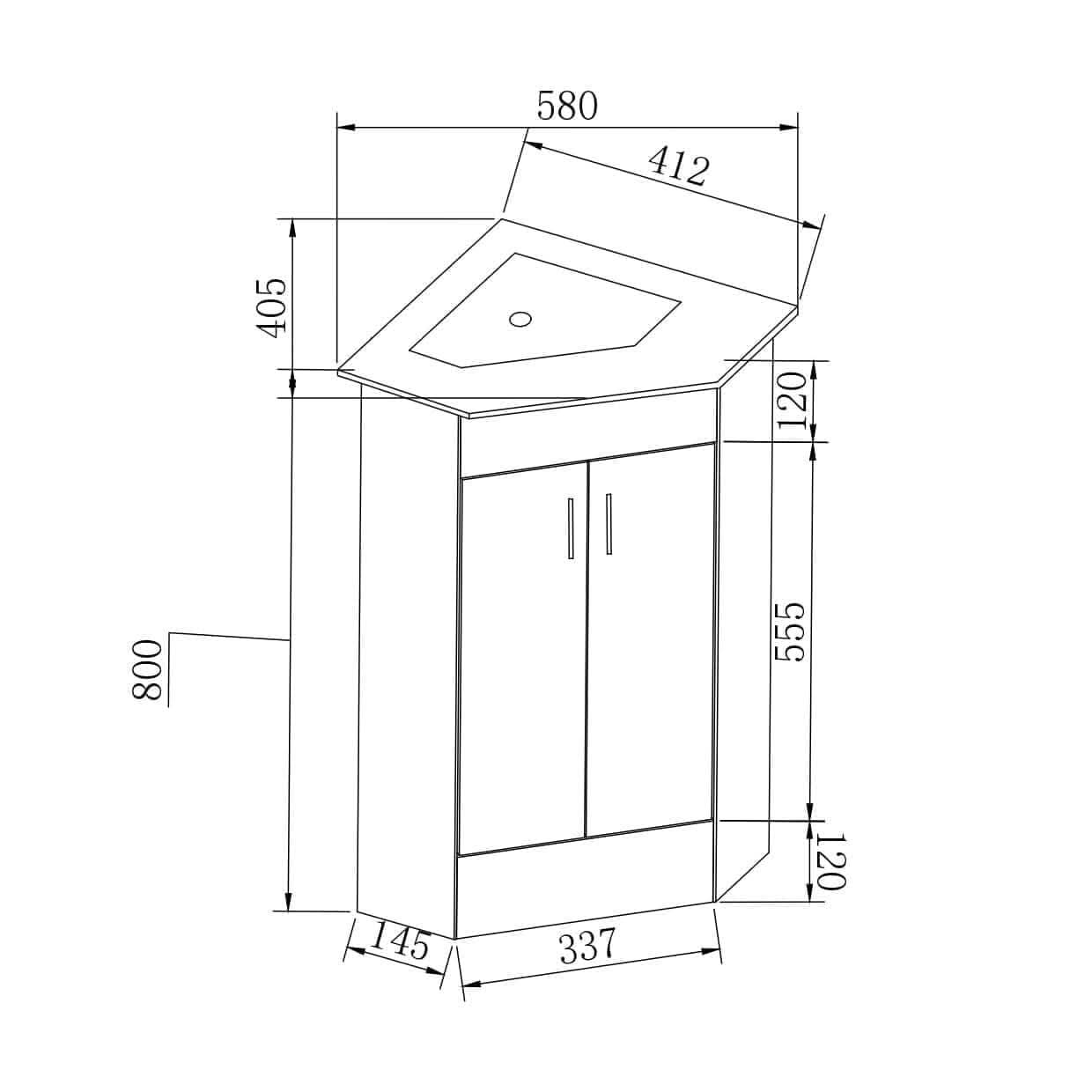 Bathroom4Less – wholesale Cabinet – Krona Corner Cloakroom Vanity Unit and basin - 400mm Wide6