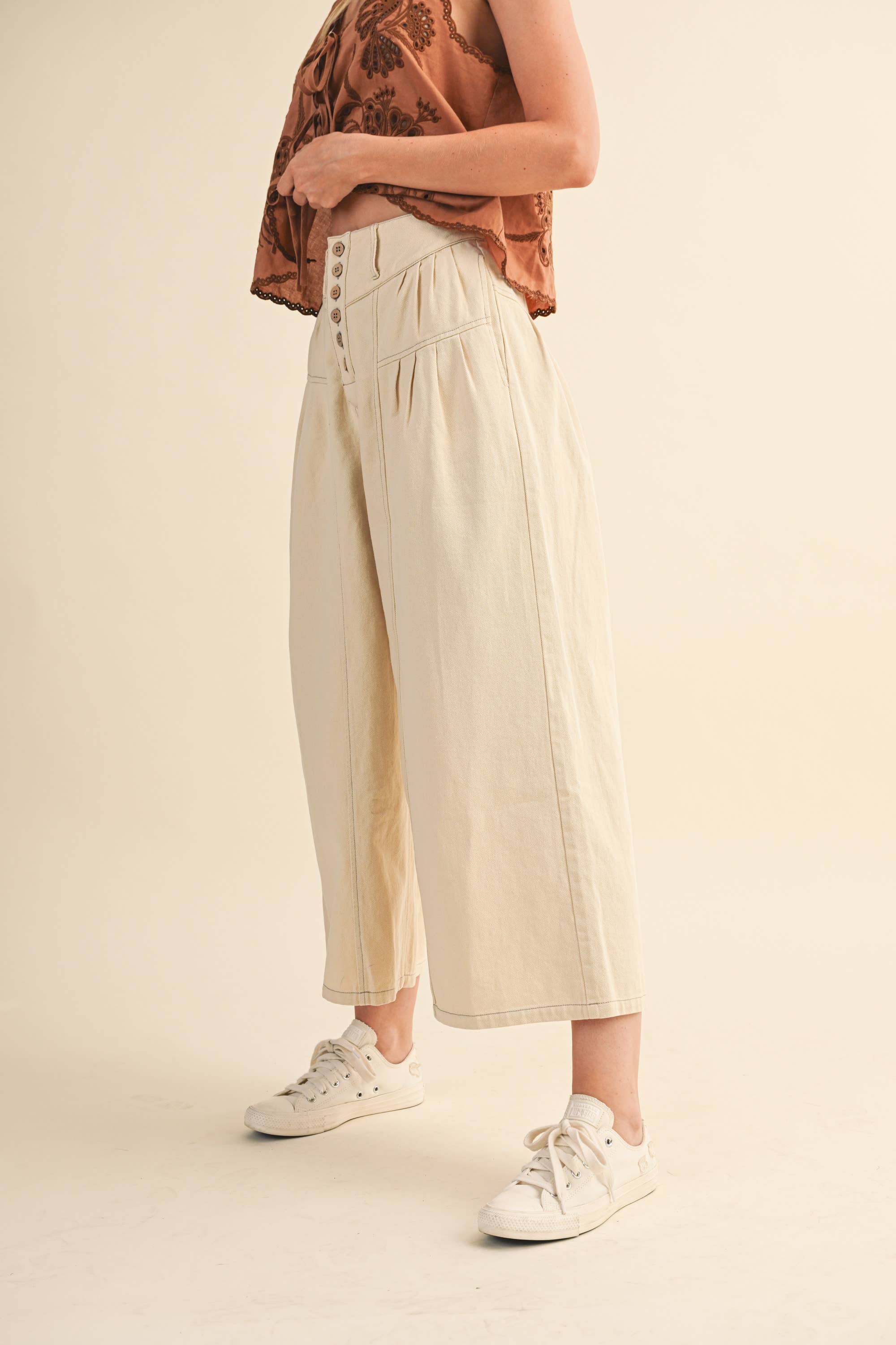 Klesis – wholesale Pants – Women's – IP1419 COTTON TWILL HIGH WAIST CROPPED WIDE LEG PANTS19