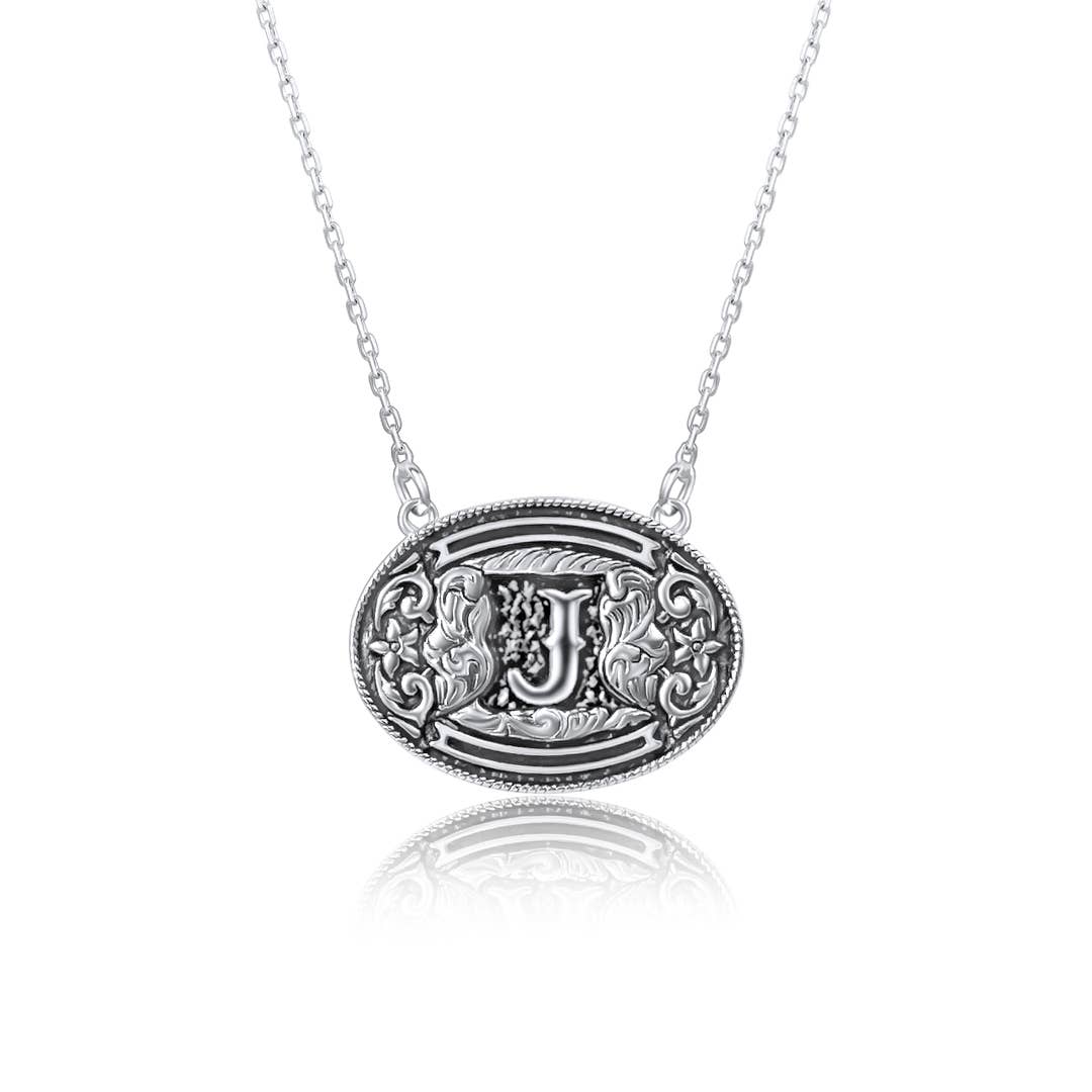 Snowing West - Vente Colliers à pendentif - Collier avec initiale et boucle de ceinture en argent sterling 9256