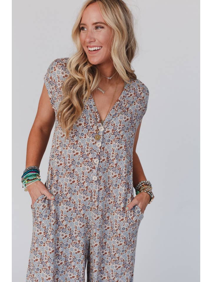 Three Bird Nest - Wholesale Jumpsuit - Women's - Daphne Floral Print Jumpsuit - Cream