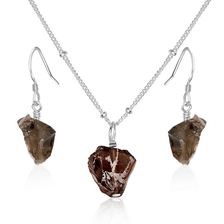Luna Tide - Wholesale Jewellery set - Raw Smoky Quartz Crystal Jewellery Set16