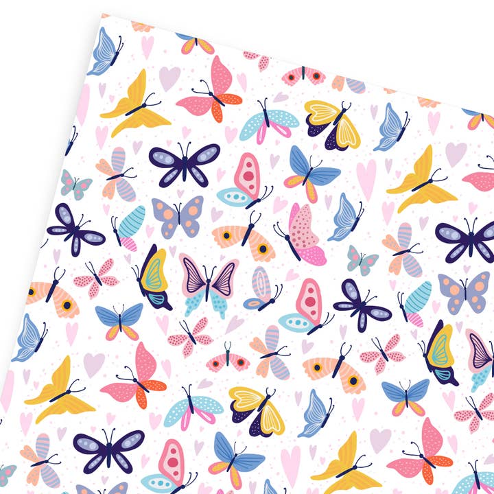 Butterfly Gave Wrap - Fødselsdag Indpakningspapir Ark - Sød for engroshandel hos Old English Company