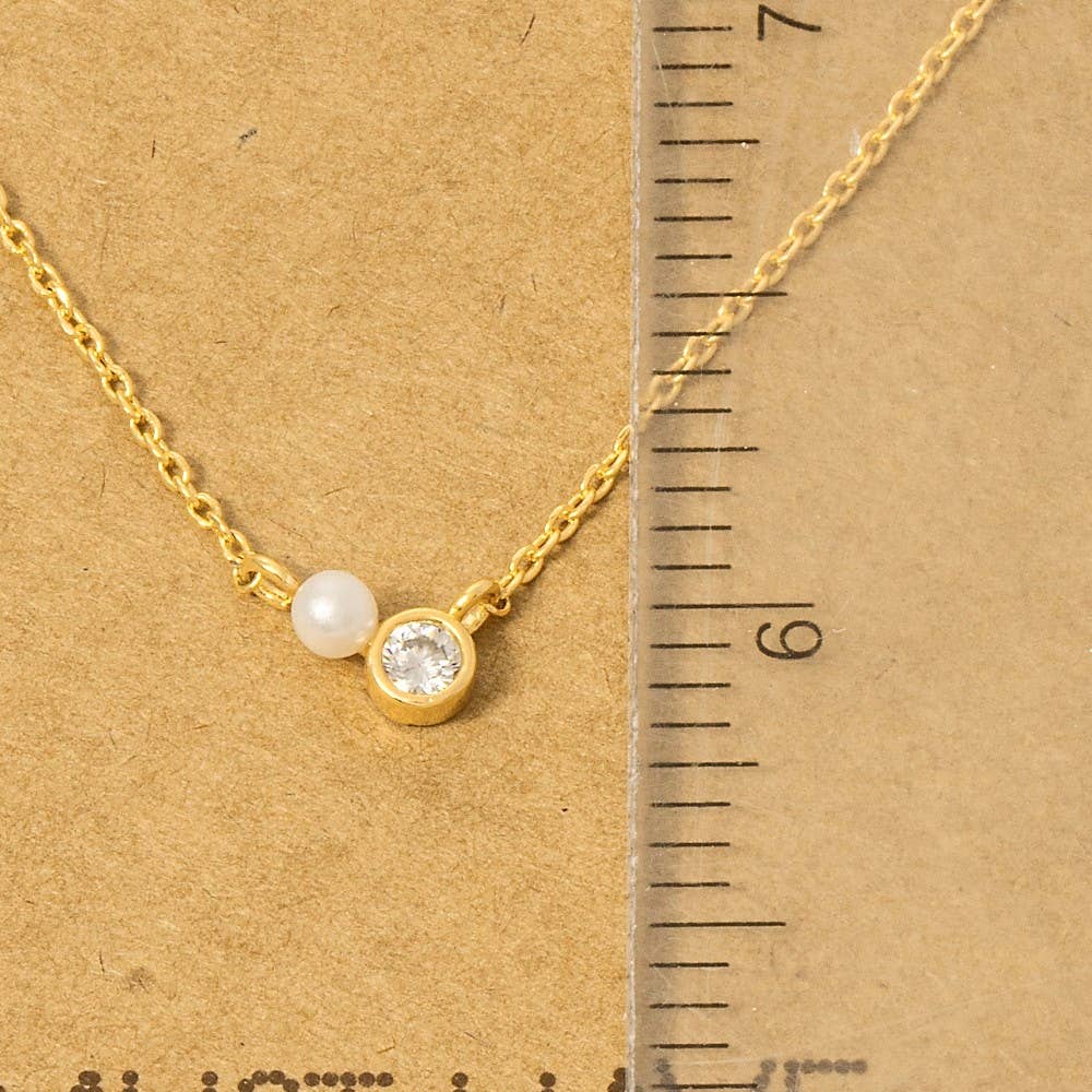 Fame Accessories - Wholesale Pendant/Charm Necklace - Mini Pearl And Cz Stud Charm Necklace3