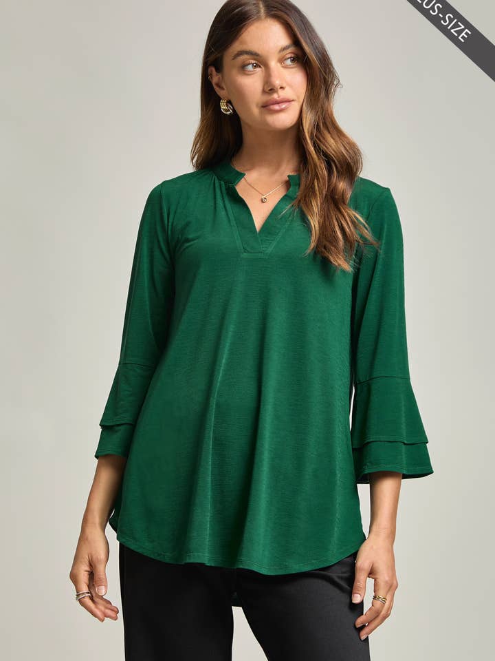 Dear Scarlett - Wholesale Tunic - Women's - PLUS SIZE Solid Color Belled Lizzy Top24