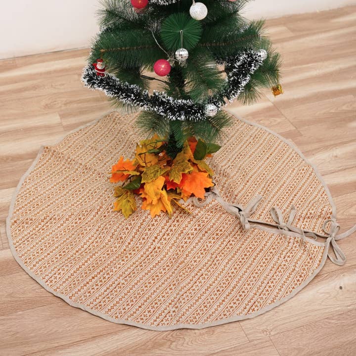 Decorative Printed Pure Linen Christmas Tree Skirt - Doji for wholesale by Fabdivine