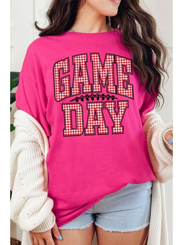 COLORBEAR - Wholesale T-Shirt (Graphic) - Women's - Red Gingham Game Day Graphic Heavy Cotton Tee8