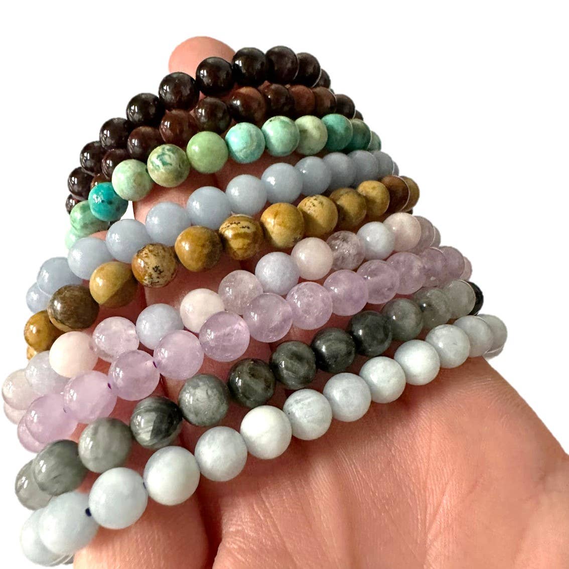 Wise Skies - Wholesale Beaded Bracelet - 6mm Beaded Crystal Stone Bracelets Natural Healing Jewelry 10