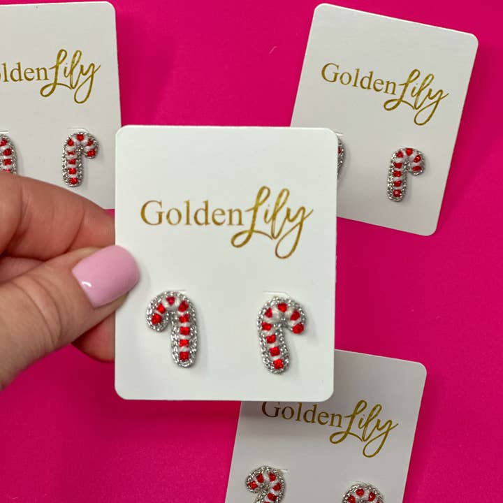 Christmas Candy Cane Stud Earrings for wholesale by Golden Lily