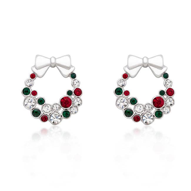 Holiday Wreath Colored Crystal Earrings for wholesale by JGoodin