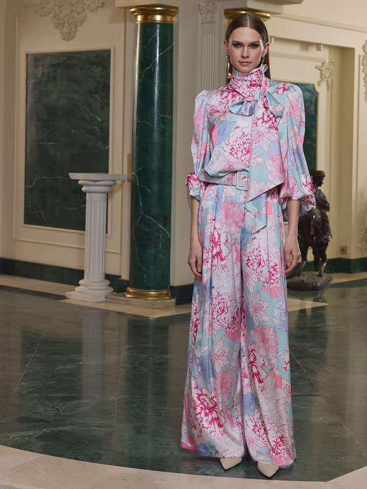 Printed High-Neck Blouse & Wide-Leg Palazzo Set for wholesale by Store WF