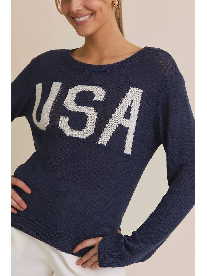 NAVY ROUND NECK SWEATER TOP for wholesale on Faire
