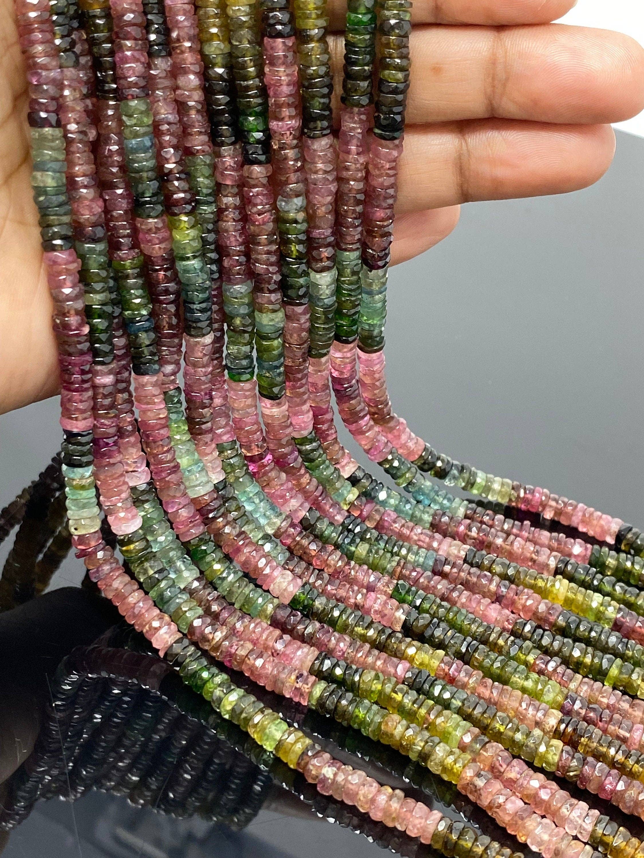 Akstar Gems - Wholesale Beads - 14.5" Natural Tourmaline Gemstone Beads, Watermelon Color Tourmaline Beads, Jewelry Supplies, Wholesale Beads, Faceted Heishi Beads0