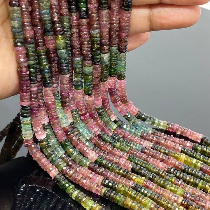 Akstar Gems - Wholesale Beads - 14.5" Natural Tourmaline Gemstone Beads, Watermelon Color Tourmaline Beads, Jewelry Supplies, Wholesale Beads, Faceted Heishi Beads