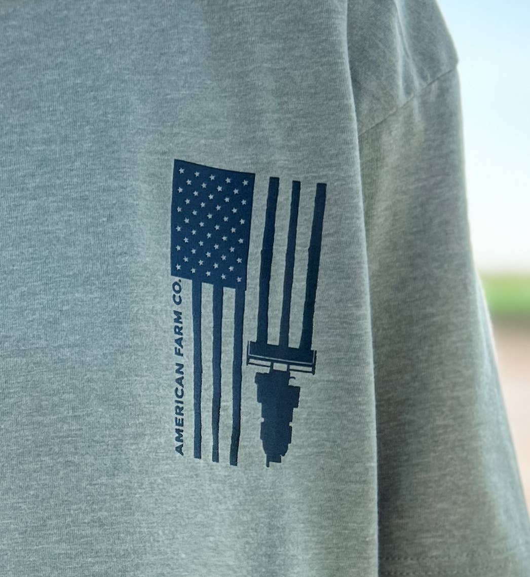 American Farm Company – wholesale Screen printed t-shirt – unisex – Western Graphic 'Harvest Flag' 2 Sided Tee0