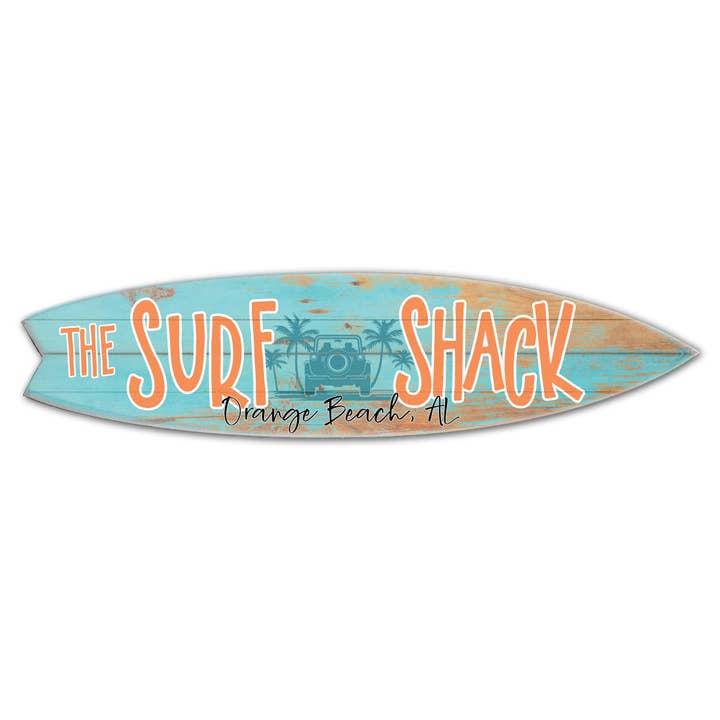 SURFPLANK MET MUURACCENT SURFHUT BLAUWGROEN HORIZONTALE NAAMVAL voor wholesale door Jarmz Designs