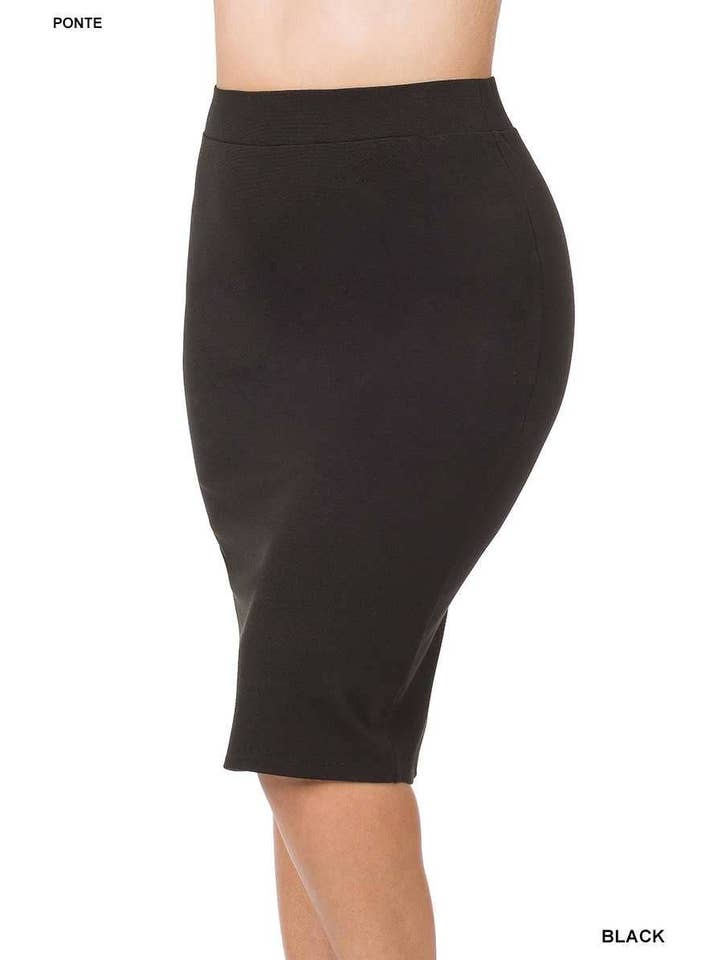 BLACK Plus Ponte Basic Knee Skirt for wholesale on Faire