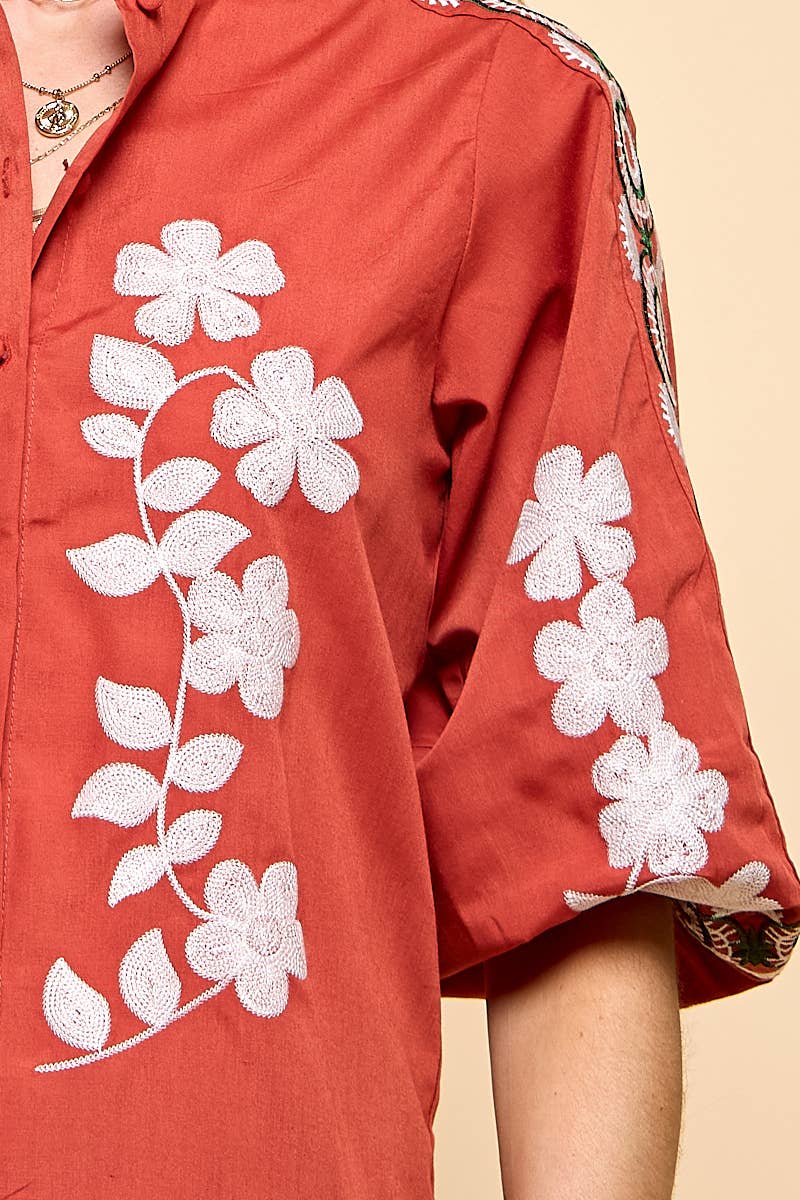 RUST Floral Embroidery Blouse  for wholesale on Faire2