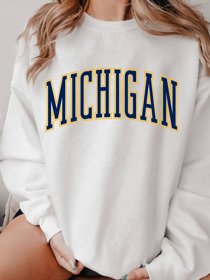 Rustee Clothing - Wholesale Graphic Sweatshirt - Women's - MICHIGAN PUFF GRAPHIC BRUSHED SWEATSHIRTS1