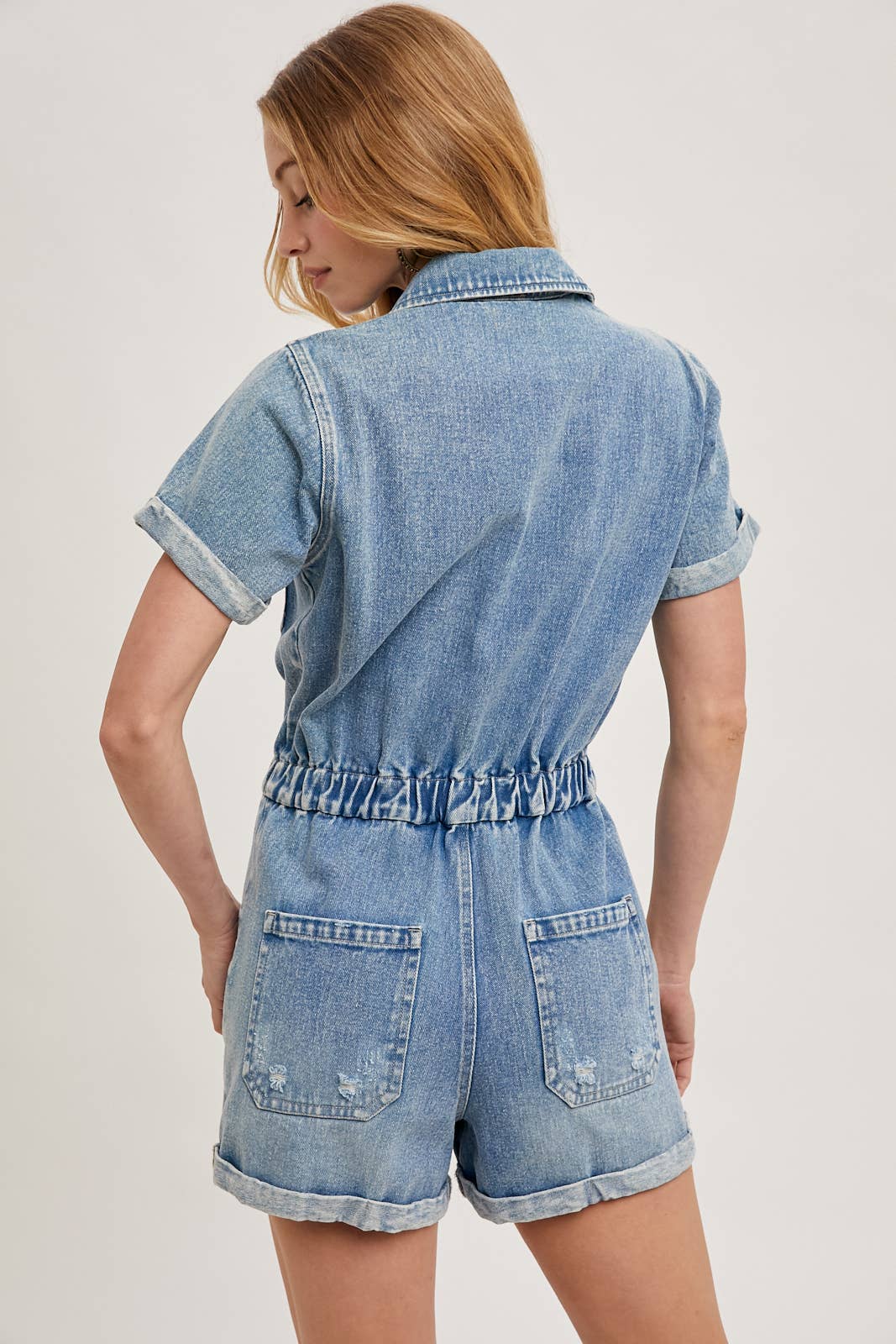 Bluivy - Wholesale Romper - Women's - WASHED DENIM SHORT SLEEVE ROMPER17